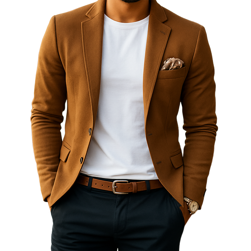 Men's Business Solid Color Suede Double Button Double Slit Blazer MTA2542J2U