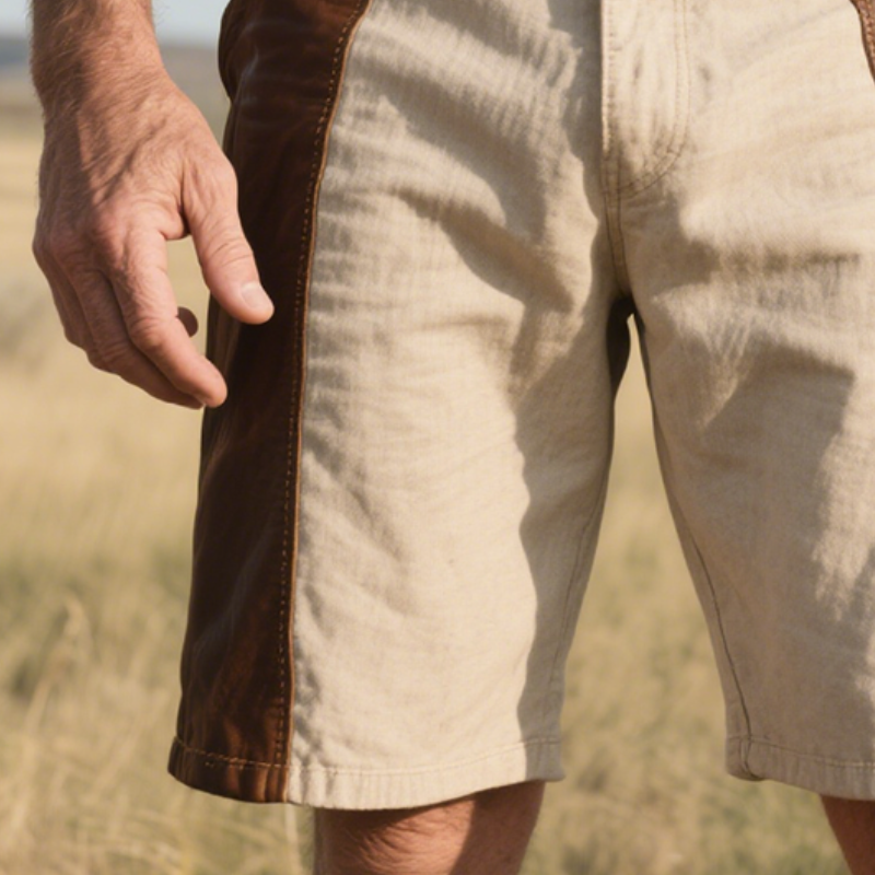 Men's Retro Western Cowboy Style Classic Ranch Leather Stitching Cotton Shorts MTA1363E2TO