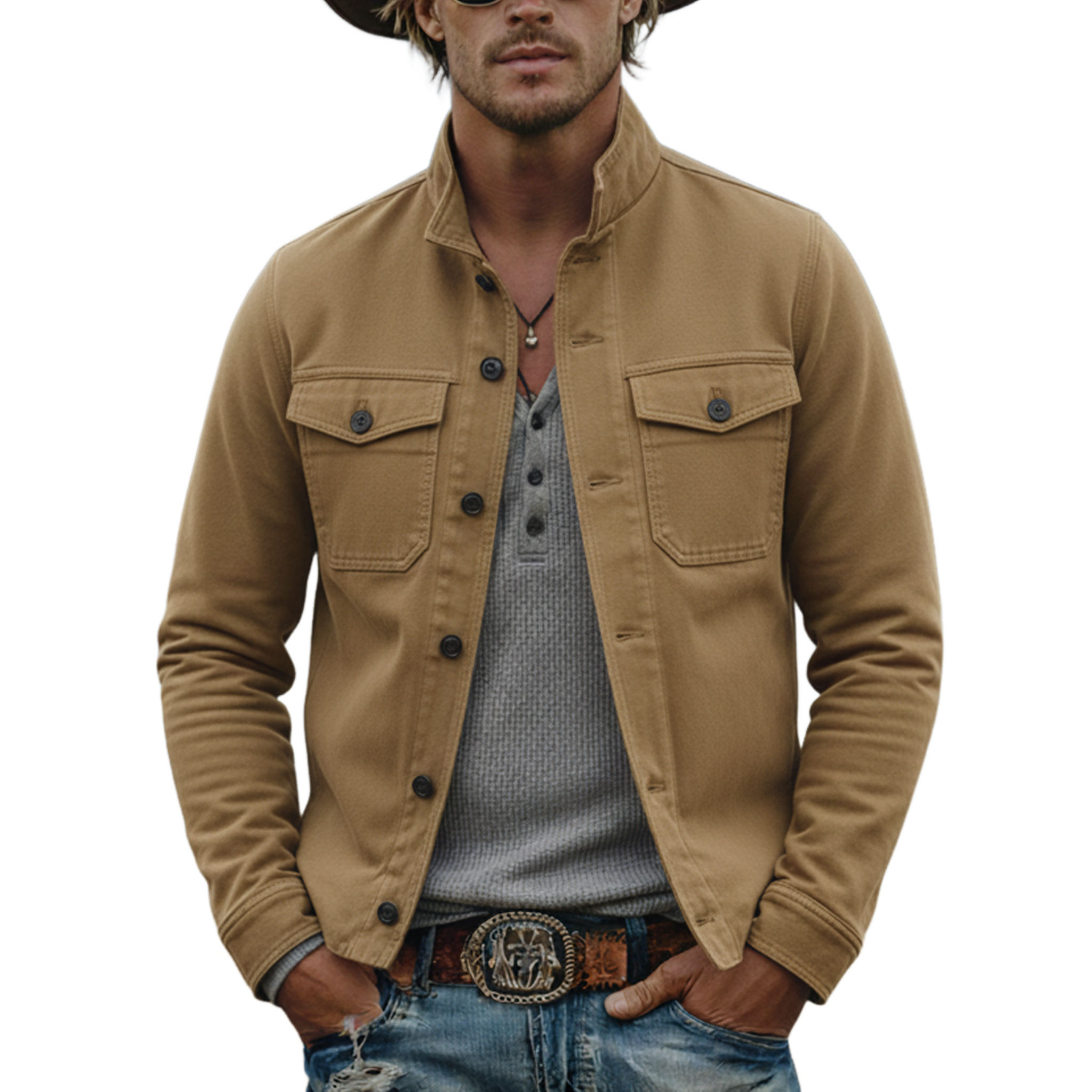 Men's Classic Casual Stand-collar Washed Cotton Blend Jacket MTA1657L4K