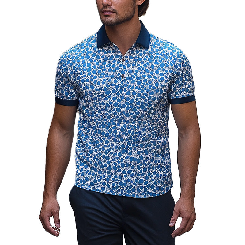 Men's Summer Fashion Printed Blended Short Sleeve Polo Shirt MTA2810E3P