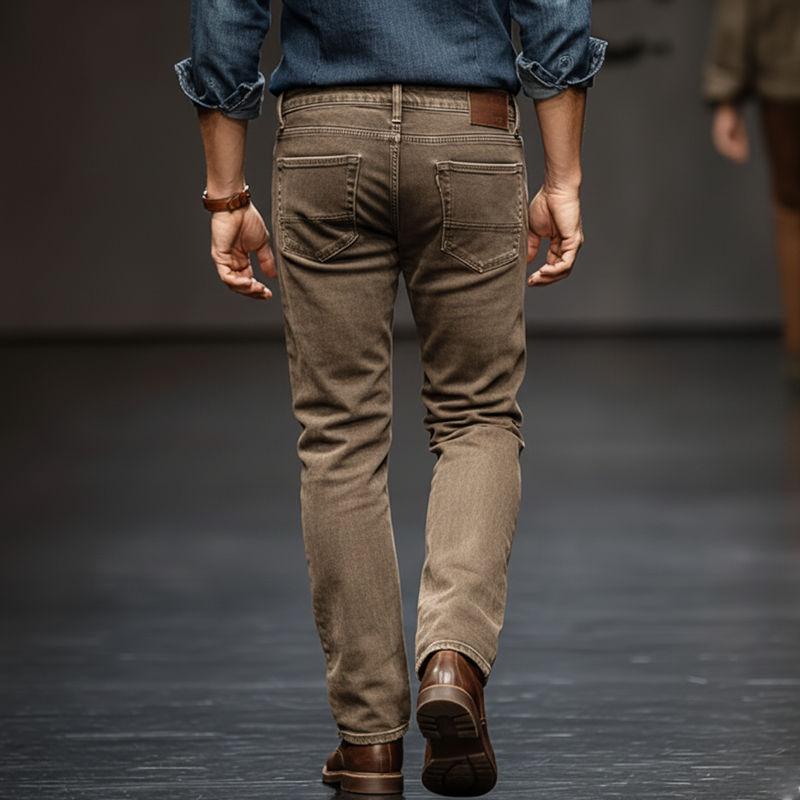 Men's Classic Brown-grey Straight-leg Slim-fit Jeans MTA2721J5U