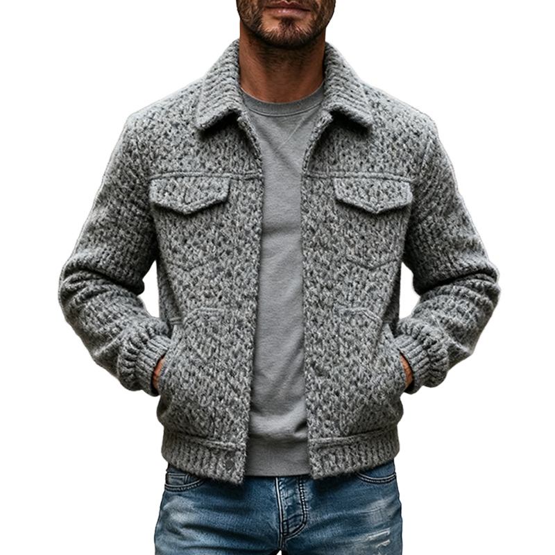 Men's Blended Solid Color Faux Wool Lapel Button Jacket MTA2471J3X