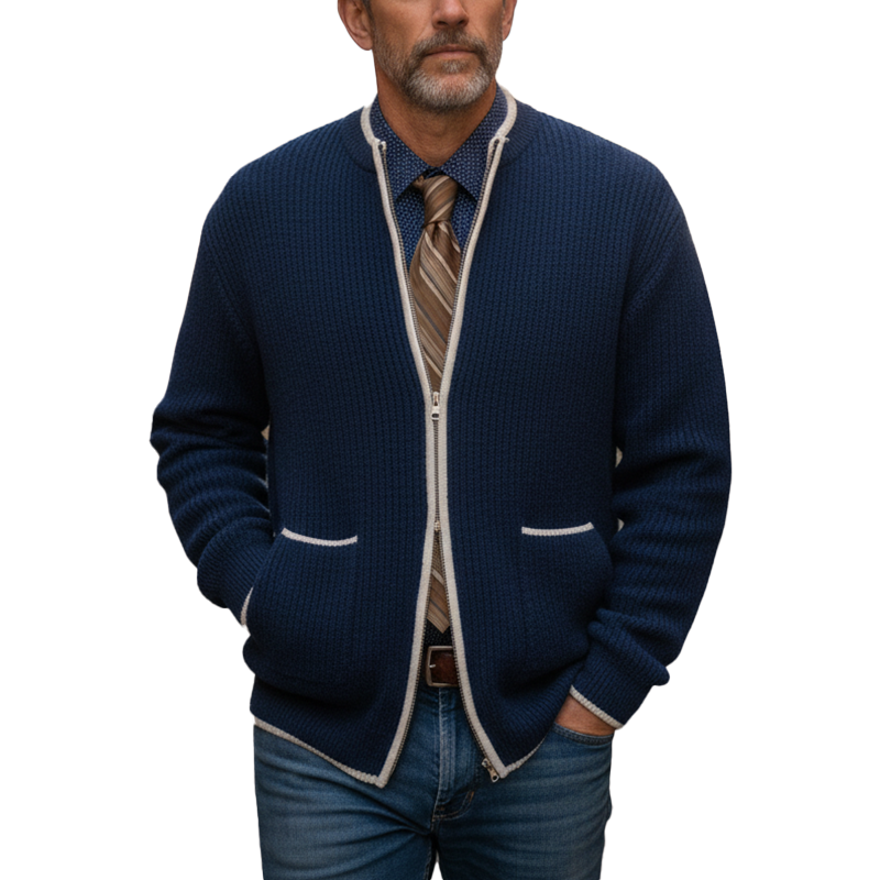 Men's Autumn And Winter Fashion Cotton Knitted Double-Head Zipper Sweater Cardigan MTA1802I2P