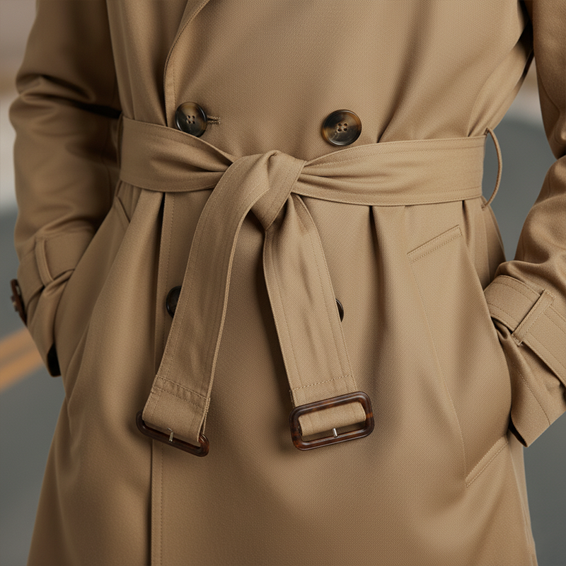 Men's Autumn Fashion Twill Cotton Double-Breasted Trench Coat (Including Belt) MTA1008J0P