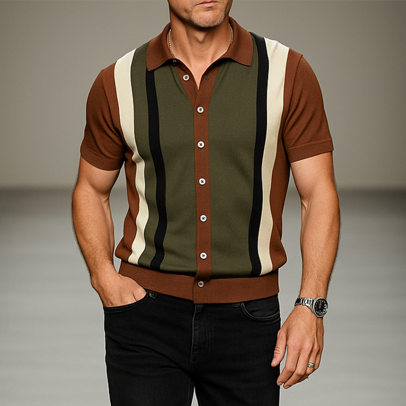 Men's Summer Retro Knitted Slim Short Sleeve Cardigan MTA2120G0P
