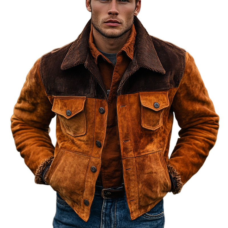 Men's Vintage Contrast Corduroy Suede Lapel Jacket MTA1894I9X