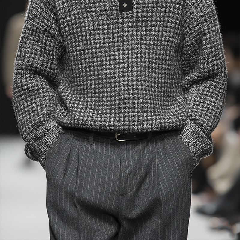 Men's Winter Fashion Cotton Knitted Houndstooth Pattern Sweater MTA1353J2P