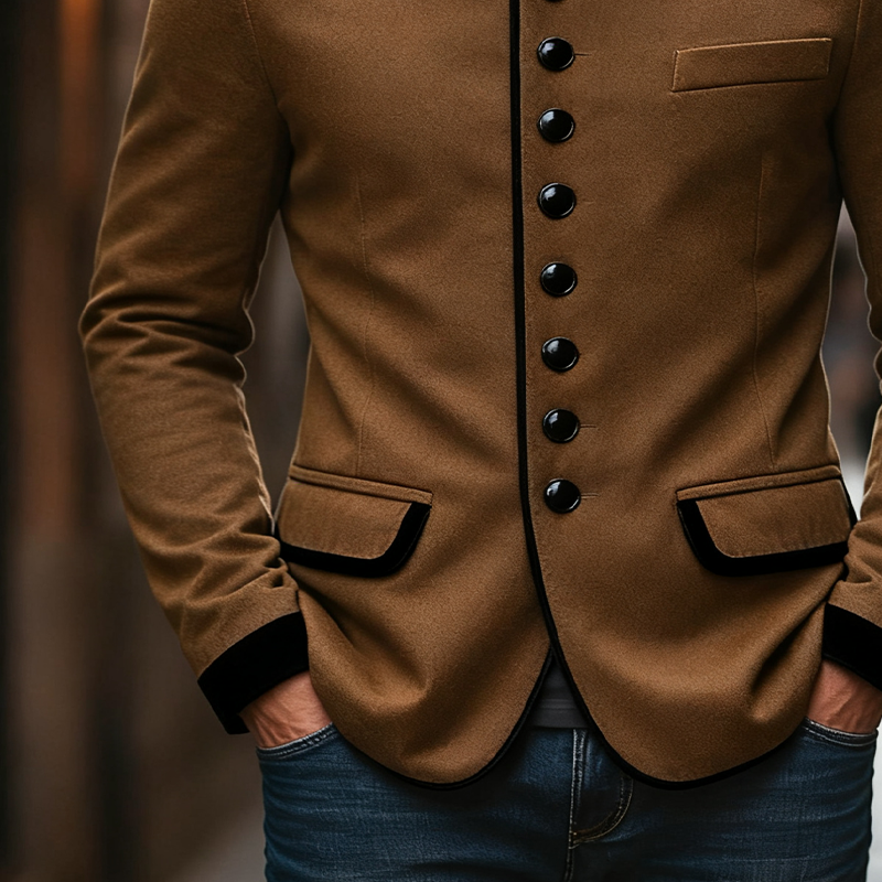 Men's Blend Contrast Color Stand Collar Single Breasted Slim Fit Jacket MTA2525J8X