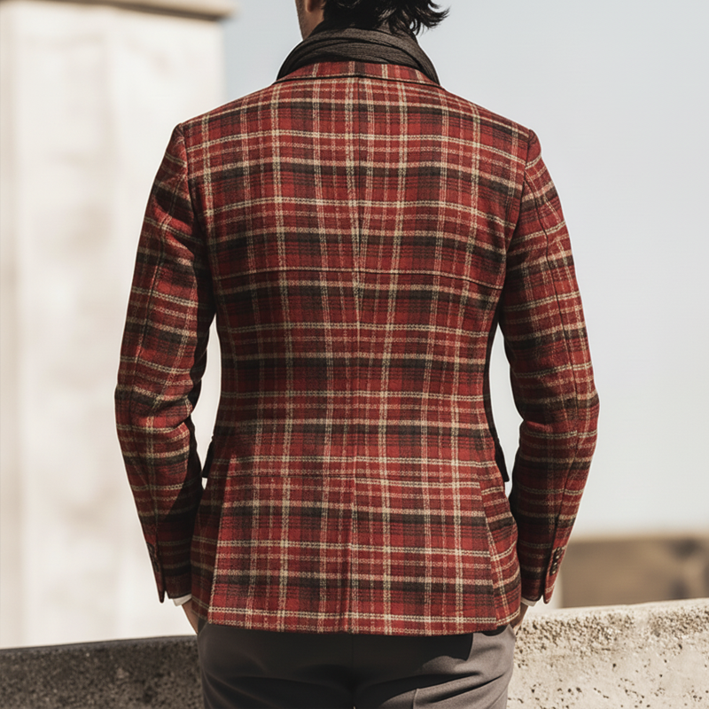 Men's Classic Plaid Single-breasted Double-vent Jacket MTA2926K3U