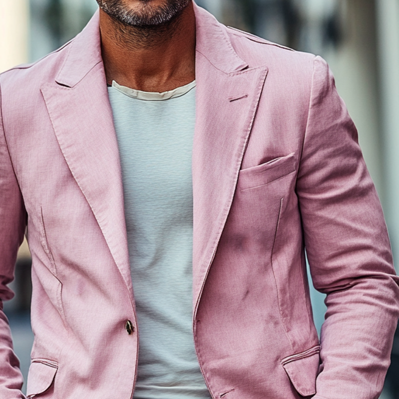 Men's Casual Solid Color Cotton Blend Single-Breasted Blazer MTA1069I9X