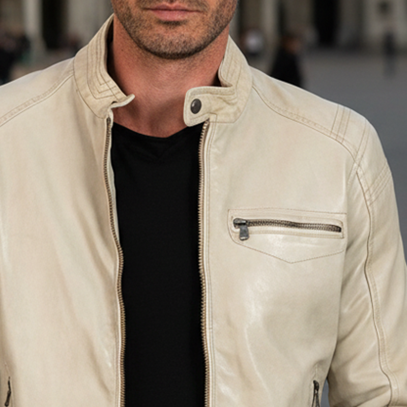 Men's Classic Stand-up Collar PU Leather Zip-up Jacket MTA2271I7U