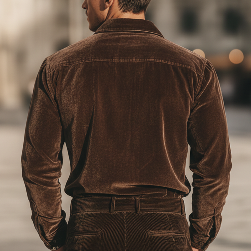 Men's Classic Retro Embroidered Velvet Concealed Button Long-sleeved Shirt MTA2327L3U