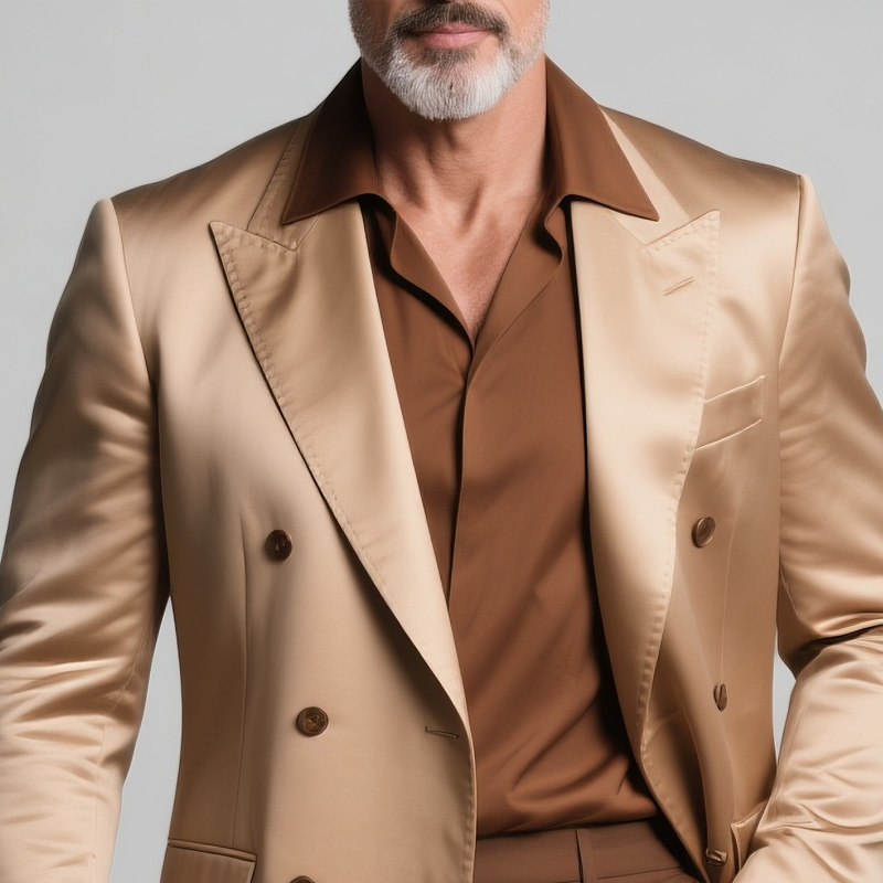 Men's Solid Satin Peak Lapel Double Breasted Casual Blazer MTA2443G5Z