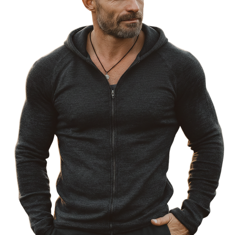 Men's Urban Sport Dark Gray Slim Fit Hooded Zip-Up Jacket MTZ1371B0U