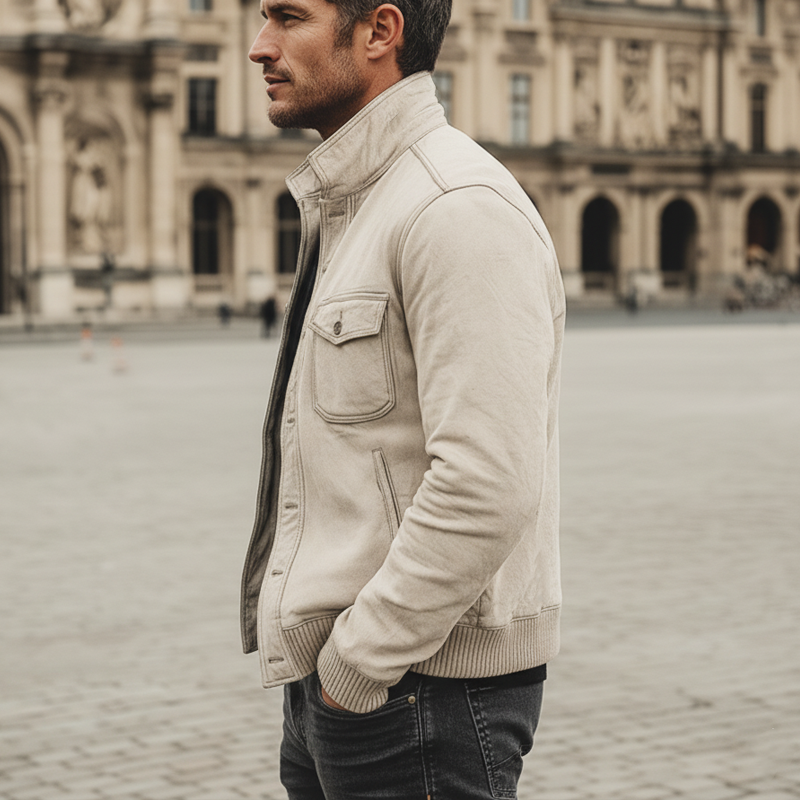 Men's Urban Light Gray Cotton Blend Lapel Jacket MTA1324K7U