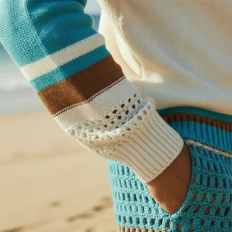 Men's Spring Fashion Cotton Yarn Knitted Hollow-out Long-sleeve Crew Neck Sweater MTZ2346A6P