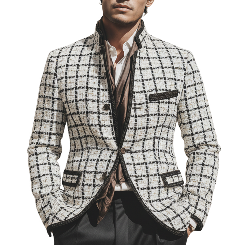 Men's Chanel-style Textured Stand-collar Button-up Slim-fit Jacket MTA2582K1U