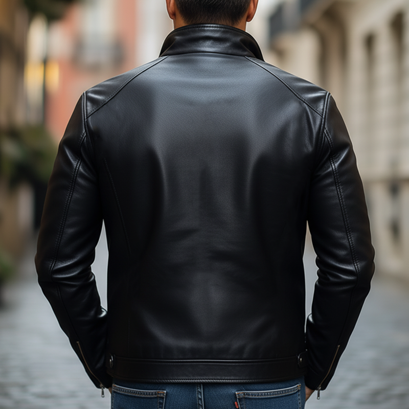 Men's Classic Black Zip-up Slim-fit PU Leather Jacket MTA0698K6U