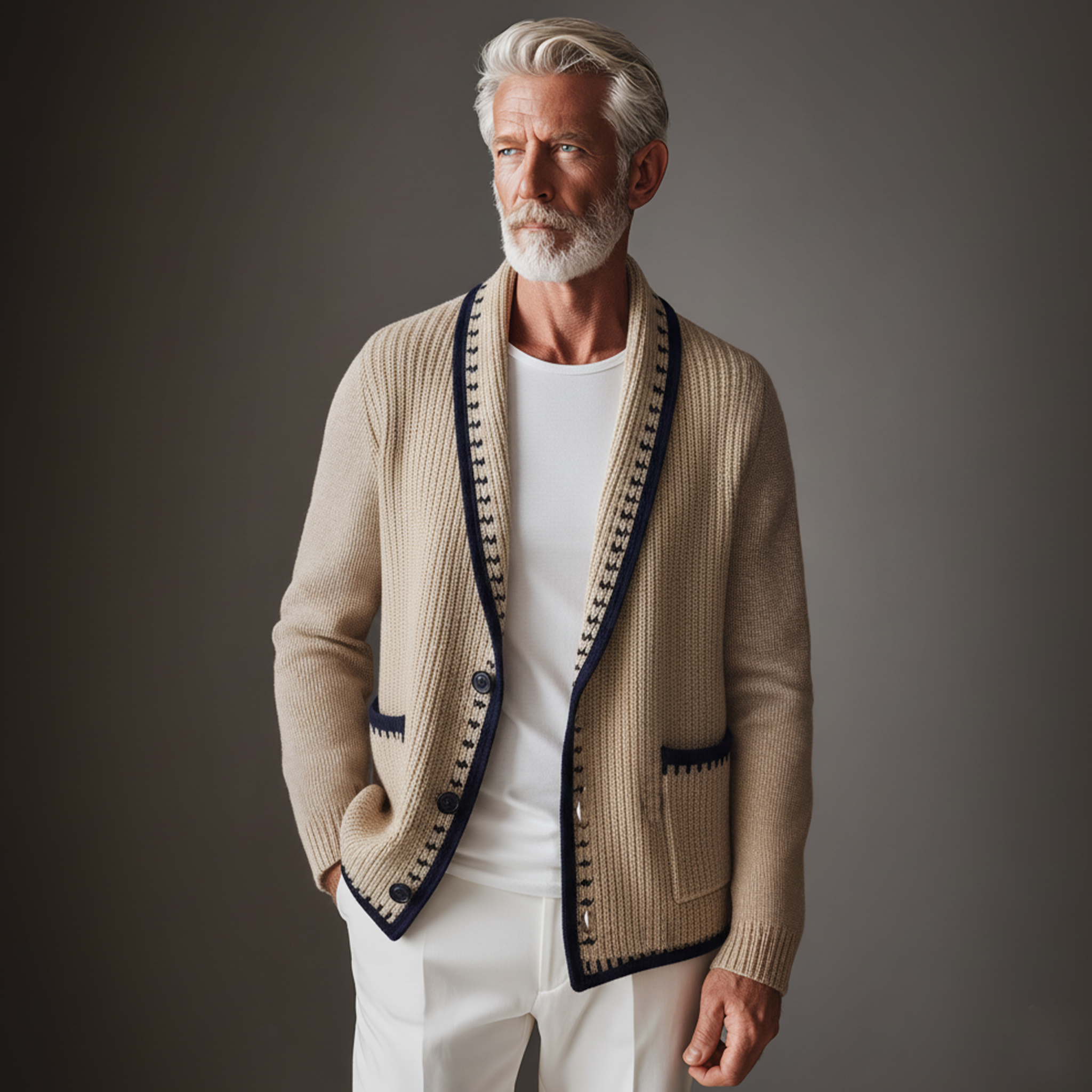 Men's Classic Retro Shawl Collar Knit Cardigan MTA1266K2K