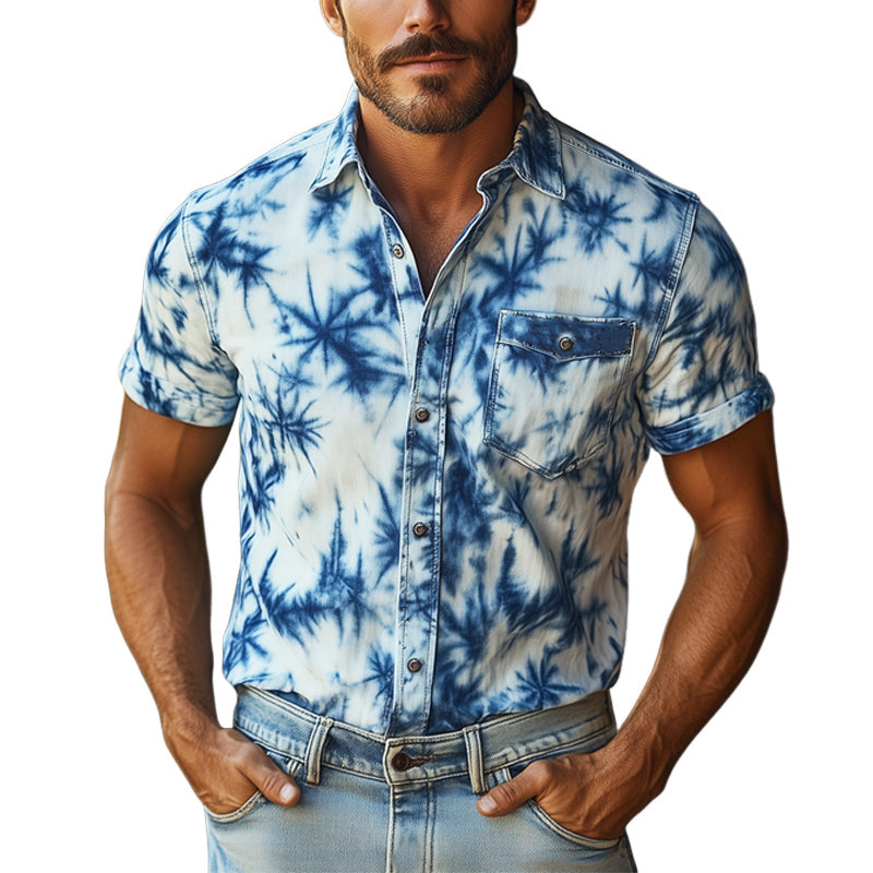 Men's Summer Comfort Printed Lapel Button Short Sleeve Shirt MTA2392E3U