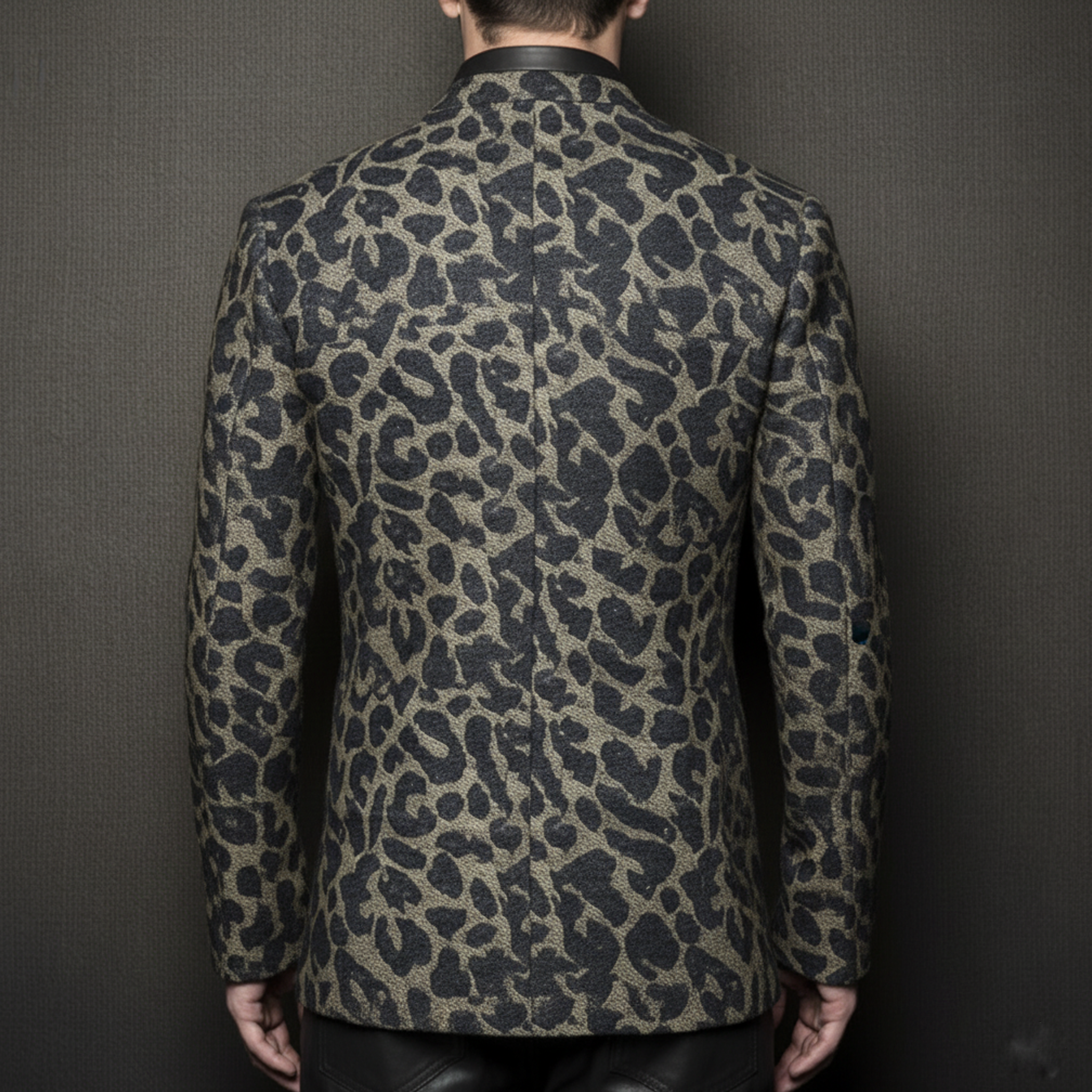 Men's Classic Vintage Denim Jacquard Leopard Print Jacket MTA2247L4K