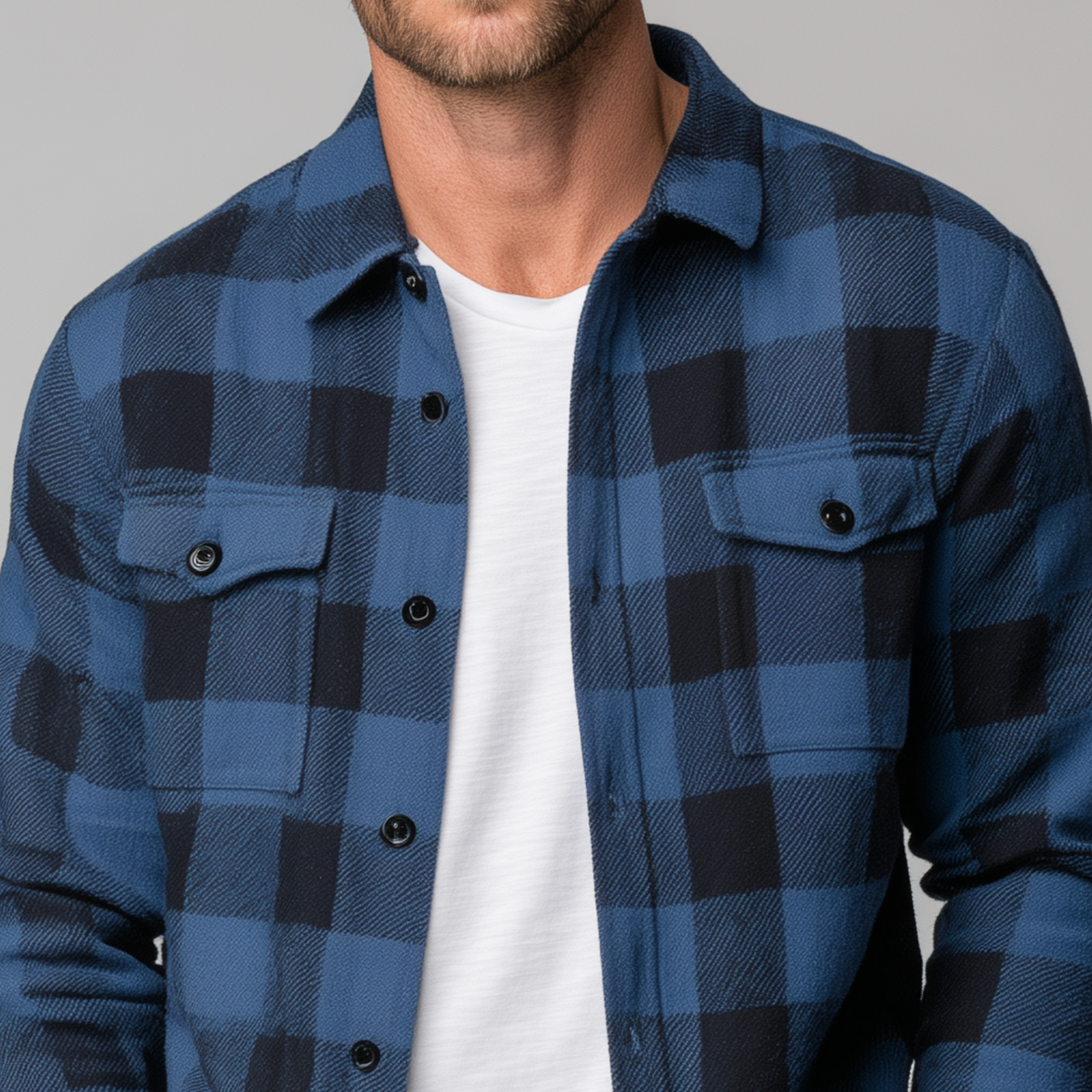 Men's Classic Casual Contrast Check Brushed Cotton Blend Long Sleeve Shirt MTA3034H3K