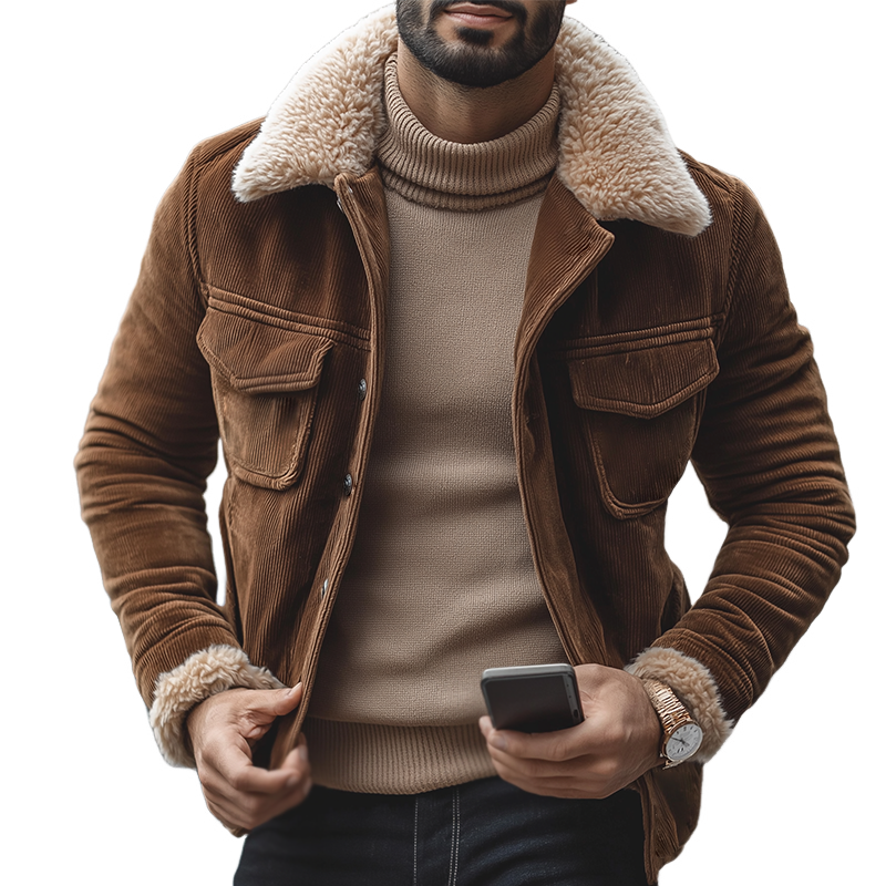 Men's Retro Casual Corduroy Warm Lapel Button Jacket MTA3048J7TO