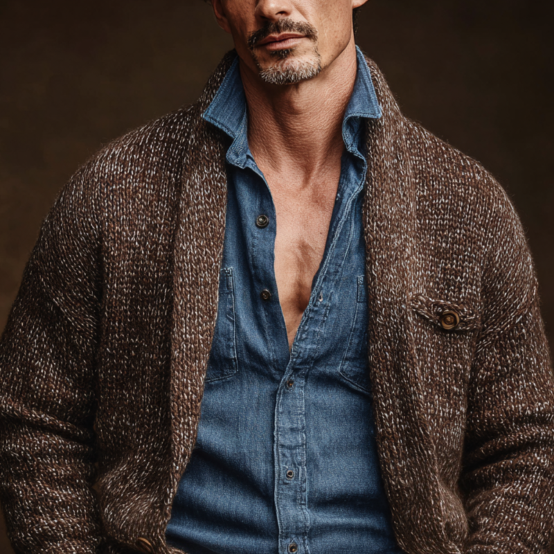 Men's Knitted Shawl Collar Single Breasted Casual Cardigan MTA1586I3Z
