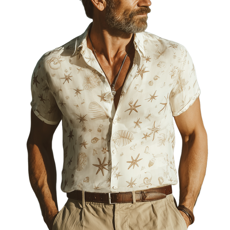 Men's Summer Beach Printed Casual Short Sleeve Shirt MTA1806F3U