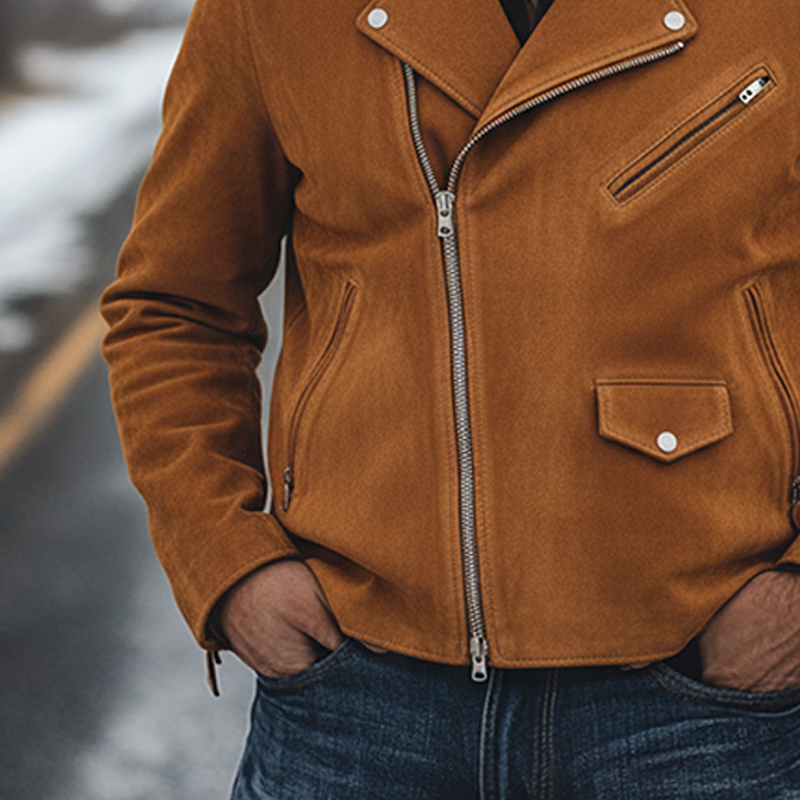 Men's Retro Western Cowboy Style Suede Motorcycle Zipper Jacket MTA1942K7X