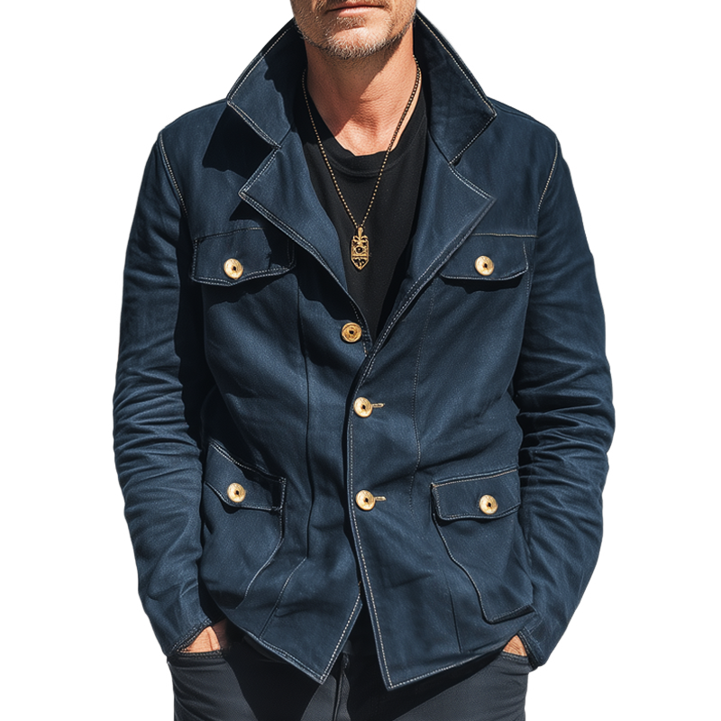 Men's Classic Vintage Blue Button Workwear Denim Jacket MTA1095I6U