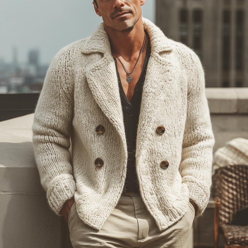 Men's Vintage Double-Breasted Notch Lapel Knit Cardigan MTA0941J4U