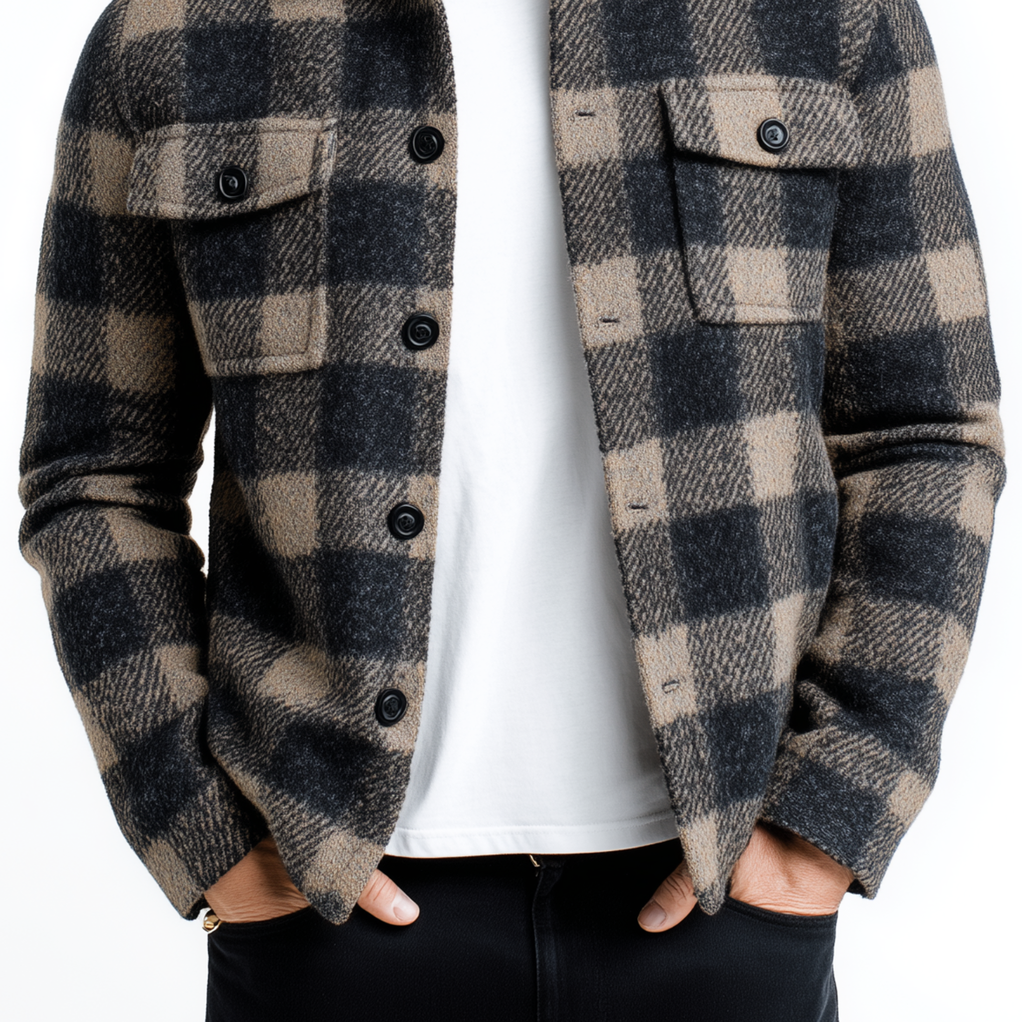 Men's Classic Casual Plaid Thin Wool Cotton Blend Lapel Jacket MTA3053H5K