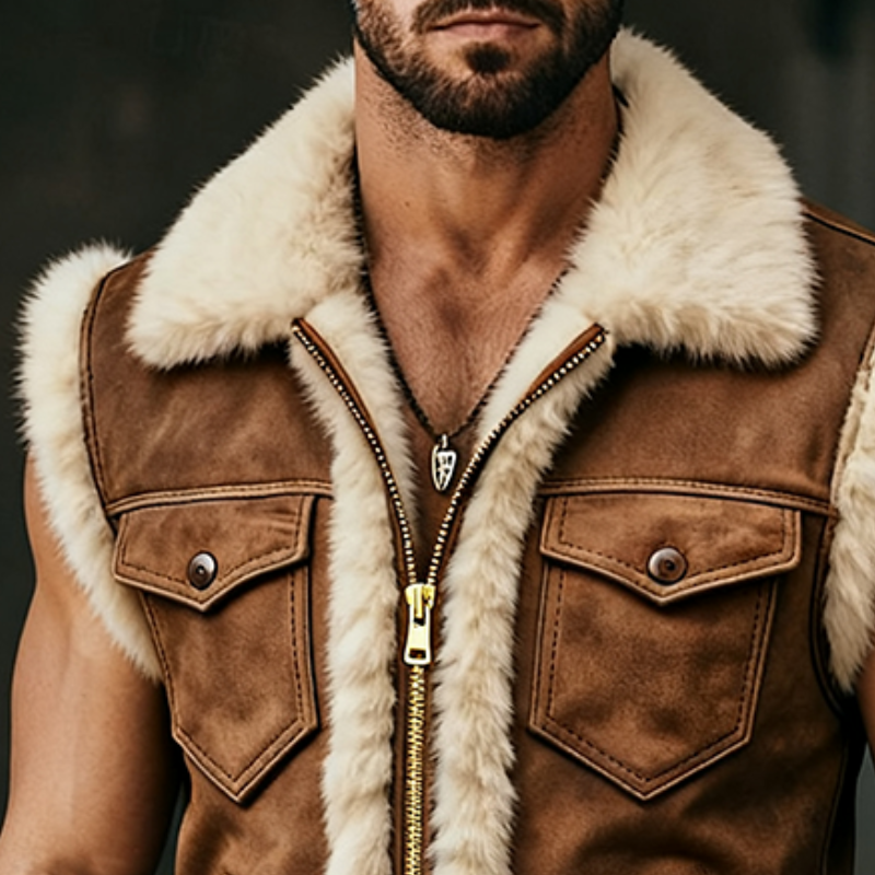 Men's Retro Casual Plush Pocket Zipper Lapel Vest MTA1668J2TO