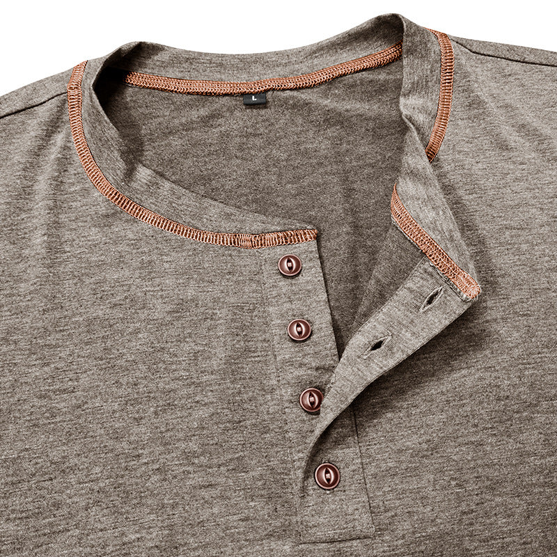 Men's Spring And Summer Fashion Casual Cotton Blended Henley Collar Slim Short Sleeve T-Shirt MTA3023F9K