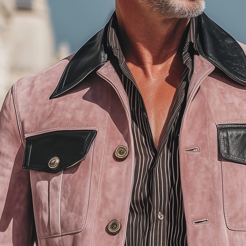 Men's Classic Suede And PU Leather Button-down Jacket MTA1689I5U