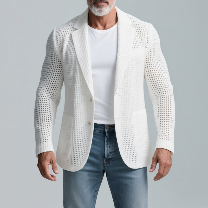 Herreblazer med ensfarget strikking og slag, to knapper, MTA2451G5Z