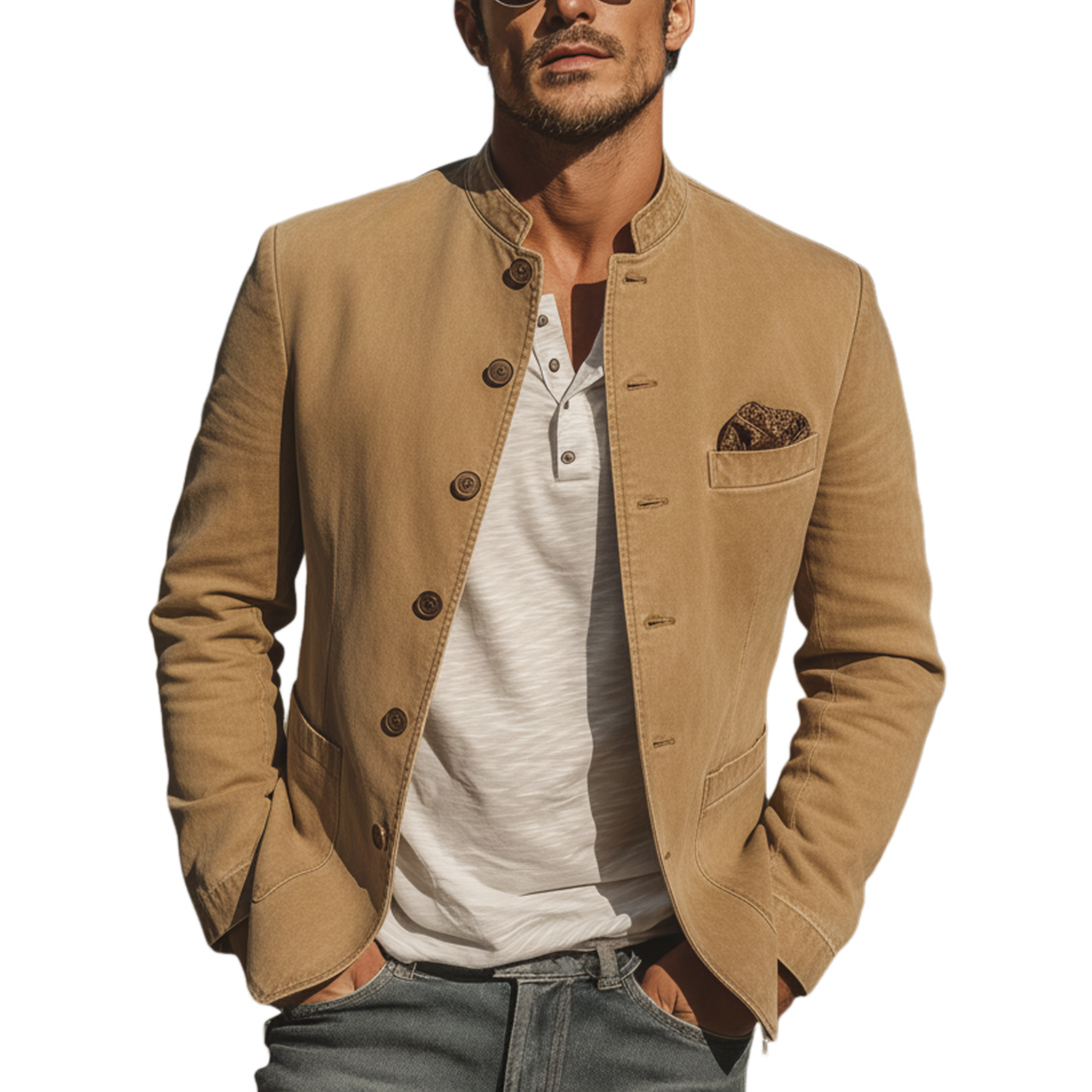 Men's Classic Vintage Washed Twill Cotton Stand-collar Jacket MTA1104L6K