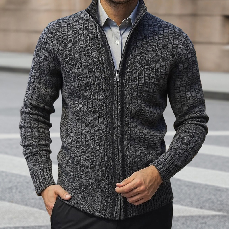 Men's Slim-fit Blended Stand-up Collar Zippered Knitted Cardigan MTA1389H2X