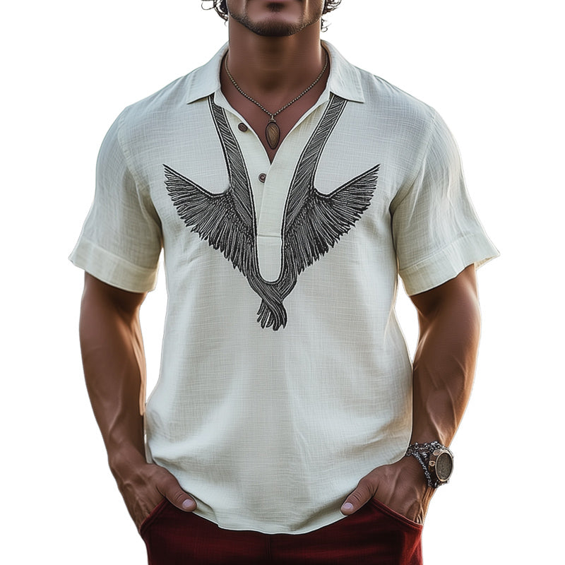 Men's Summer Retro Embroidered Short Sleeve T-Shirt MTA0670E8U
