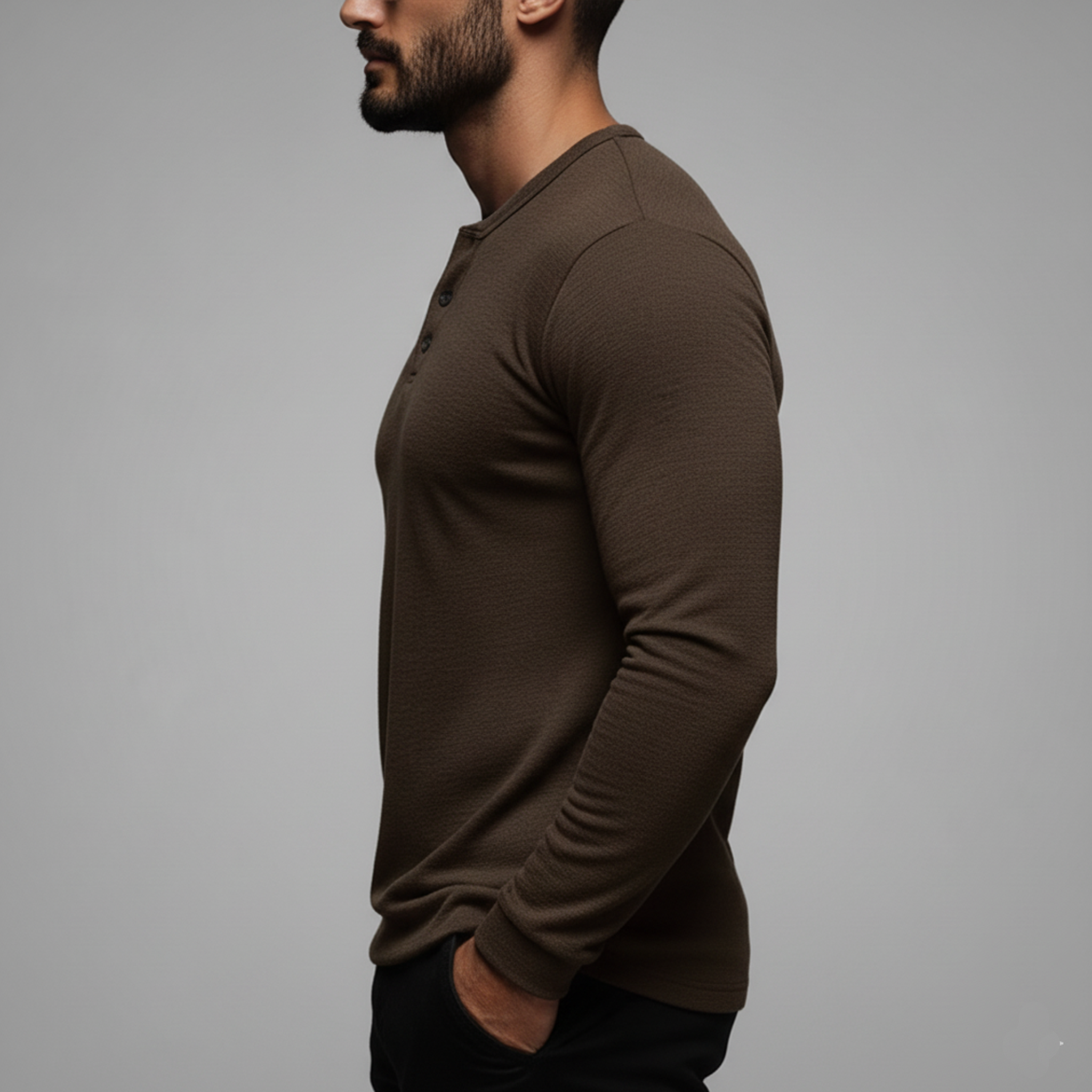 Men's Classic Casual Tough Guy Style Dralon Warm Skin-friendly Henry Collar Slim Long Sleeve T-shirt MTA2354J0K