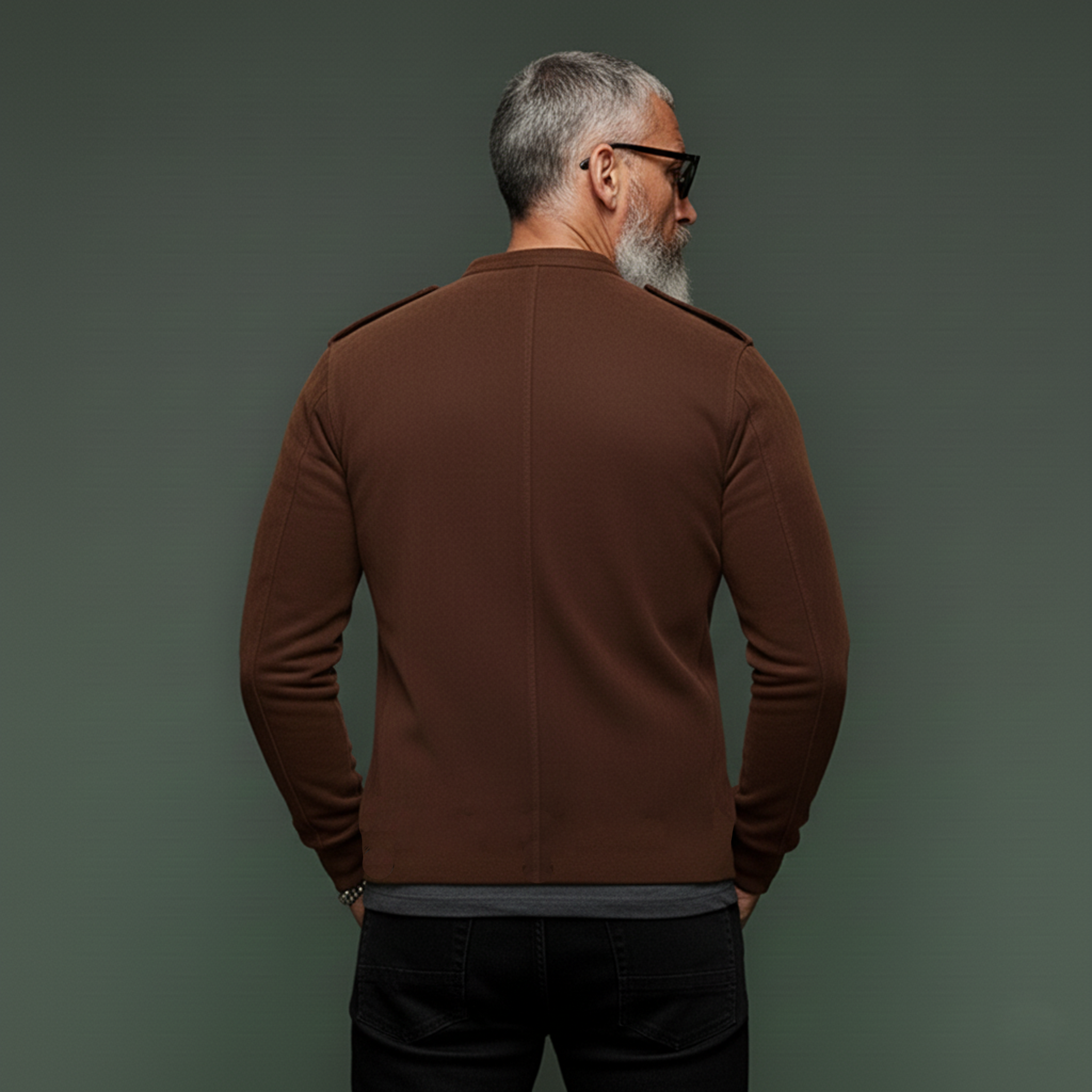 Men's Classic Vintage Stand-collar Epaulet Faux Suede Long-sleeved Shirt MTA1705L4K