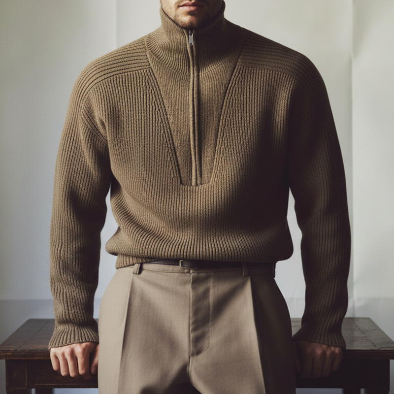 Men's Vintage Warm Zip-up Stand-collar Knitted Sweater MTA3041K4U