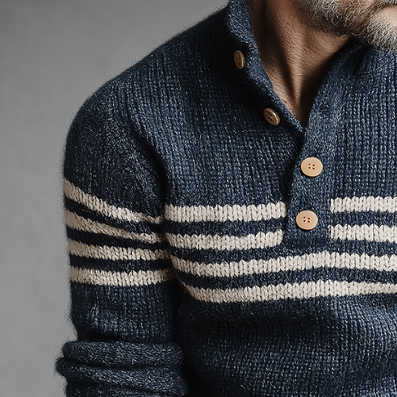 Men's Retro Casual Striped Knitted Button Stand Collar Pullover Sweater MTA1745J4TO