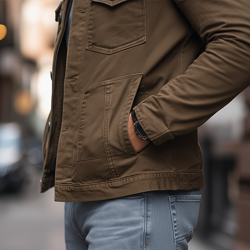 Men's Retro Washed Cotton Multi-Pocket Button Jacket MTA2725K4P