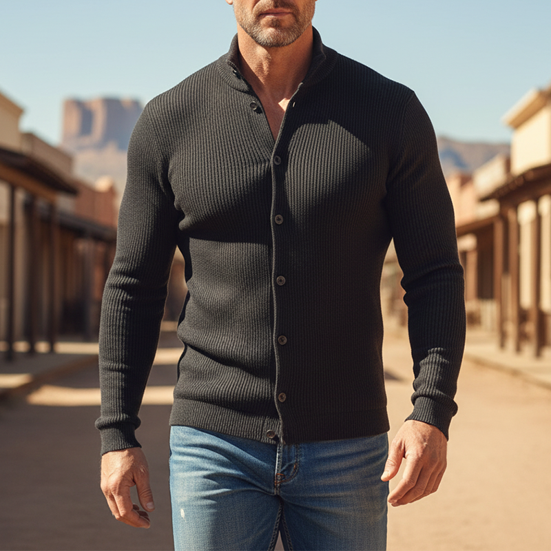 Men's Simple Solid Color Slim Fit Cotton Yarn Knit Button Cardigan MTA2137K5P