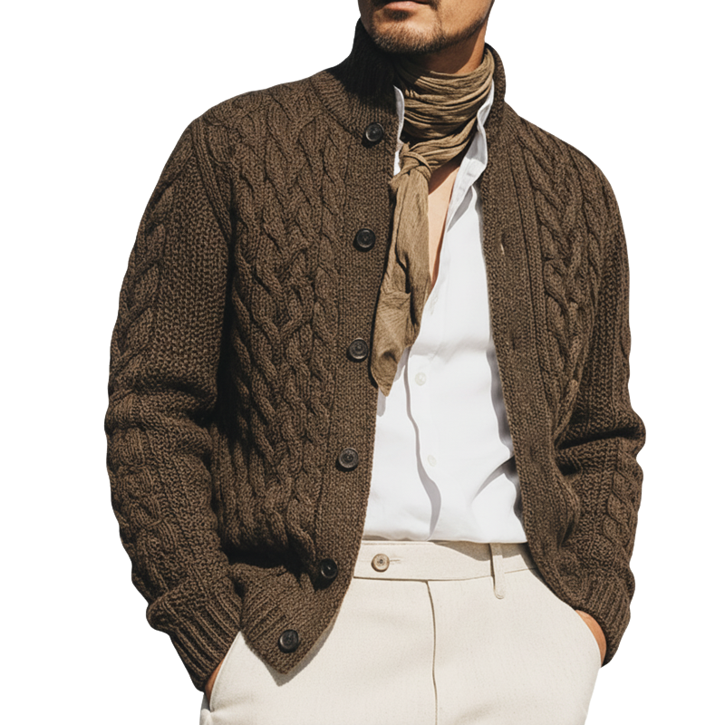 Men's Classic Cable Knit Jacquard Stand Collar Cardigan MTA2273K3U