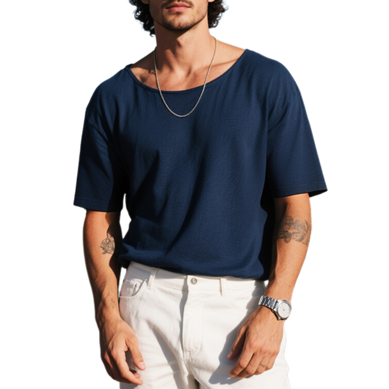 Herre retro casual ensfarget lett pullover med rund hals og korte ermer MTA2951E3TO