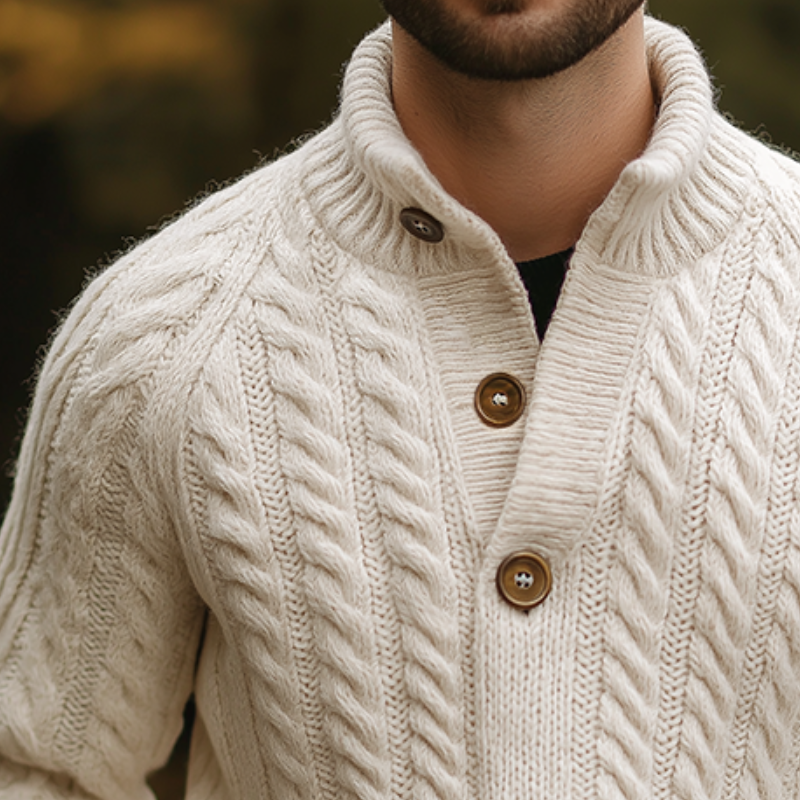 Men's Retro Casual Cable Knit Button-Up Collar Pullover Sweater MTA3053J6TO