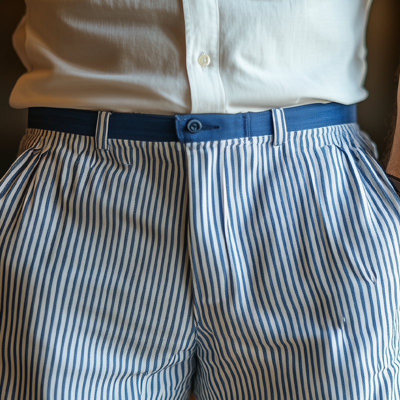 Herreshorts i bomull og lin med vertikale striper, avslappet stil, MTA0431F3K